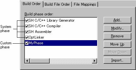 after the linker (4). You may place your own custom phases or move system phases to any position in the build order.