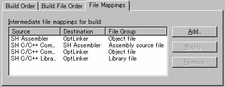 3. Advanced Build Features 3.3.3 File Mappings tab By default, the files input to a build phase are only taken from the project, i.e. all project files of the type specified in the Select input file group drop-down list on the New Build Phase dialog box.