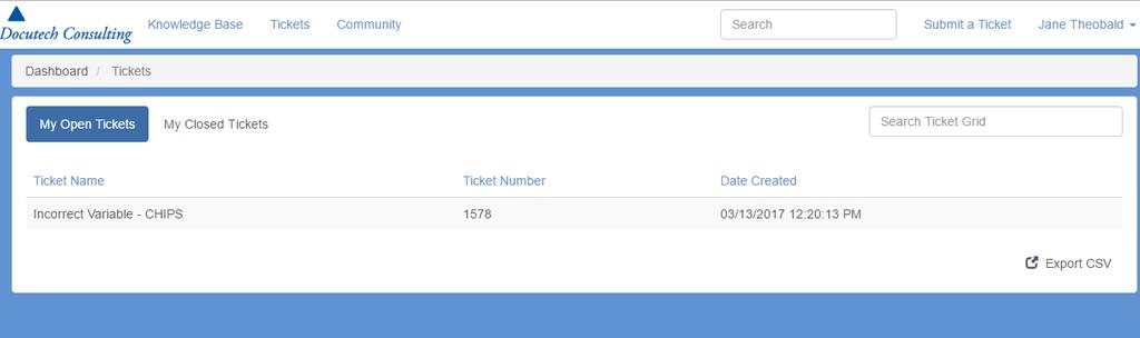 Tracking Your Tickets From the helpdesk website, users can track their ticket history by clicking on the Tickets link (Figure 6).