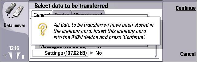 Transferring data from Nokia 9200 series Communicators 9 When asked for confirmation, press Start transfer. The transfer may take a long time.