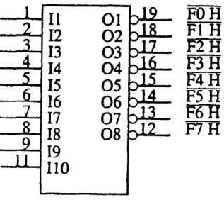 FIGURE 1Q-7 A PAL16L8 decoder that generates 1/0 port signals for port FOH-F7H AO AI A2 A3 A4 A5 A6 A7 UI FIGURE 10-8 A PAL16L8 decoder that decodes 16-bit address EFF8H-EFFFH A12 U1A 16L8
