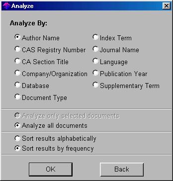 Click the Analyze button to display the Analyze dialog box.