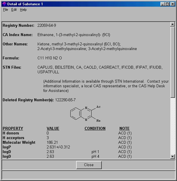Chapter 4 Exploring by Exact Chemical Structure 4-29 Viewing Substance Details To view substance details, click the microscope icon next to the substance.