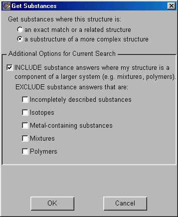 Chapter 5 Performing a Substructure Search Exploring by Substructure 5-13 When you are satisfied with your search structure, click Get Substances in the Structure Drawing window to perform the search.
