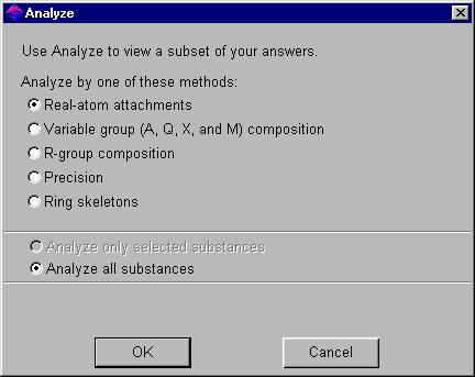 Chapter 5 Analyzing Substances Exploring by Substructure 5-17 The Analyze Substances feature is useful for working with large answer sets obtained by substructure searching.