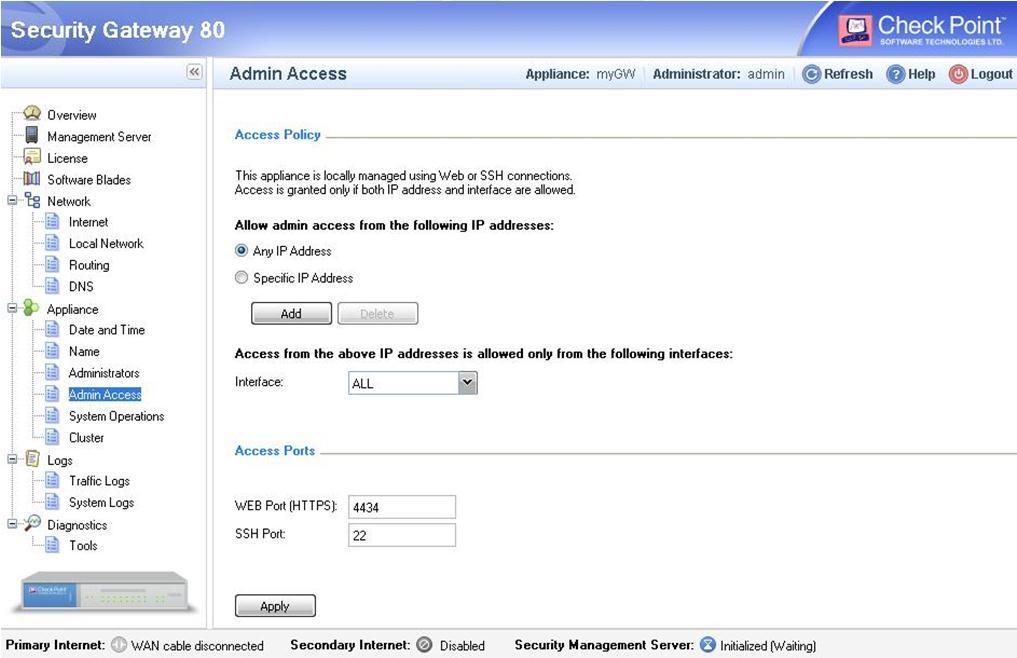 Administration Administrator Accounts To create a Security Gateway 80 Administrator and configure security settings: 1. On the Administrators page, click New. The Administrator Account page appears.