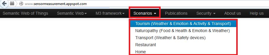 Figure 13. Semantically annotating sensor data IX. Testing our scenarios Go to the menu bar Go to the tab called Scenarios. Choose a scenario (e.g. tourism) Figure 14.