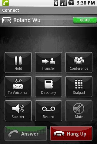 A green phone icon at the top-left corner means a call connection to the mobile network is present. When multiple calls are being handled they are all displayed.