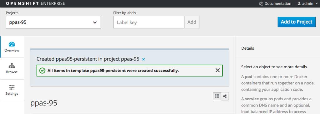 Figure 3.5 Continue to the project overview. When the OpenShift console acknowledges that the application has been created; click the Continue to overview banner (see Figure 3.