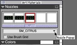 5) Select the Load Library command found at the bottom of the Nozzle Popup on the Art Materials palette as shown below left.