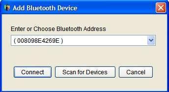 Type in the last four digits or letter combination of the Bluetooth address and click Connect OR click on Scan for Devices. Wait for the scan to finish.