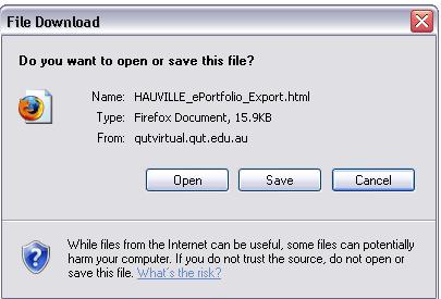 Click the Export your eportfolio link on the Student eportfolio main menu. (See Section 1 for diagram) 3.