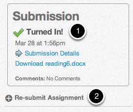 View Submission After you have submitted your work, you will see information in the Sidebar about your submission [1].