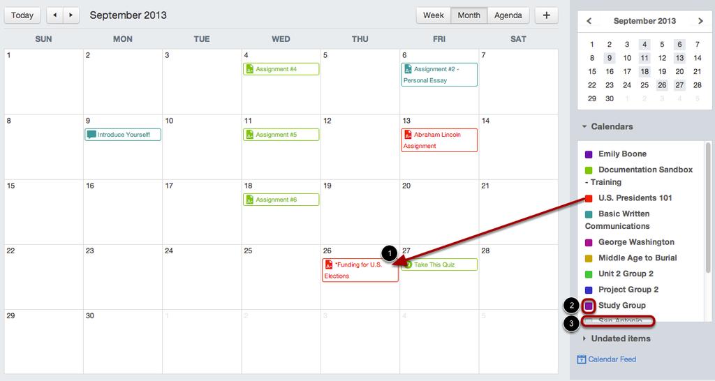 View Calendar List Each personal, course, and group calendar is identified by a separate color that populates the calendar view.