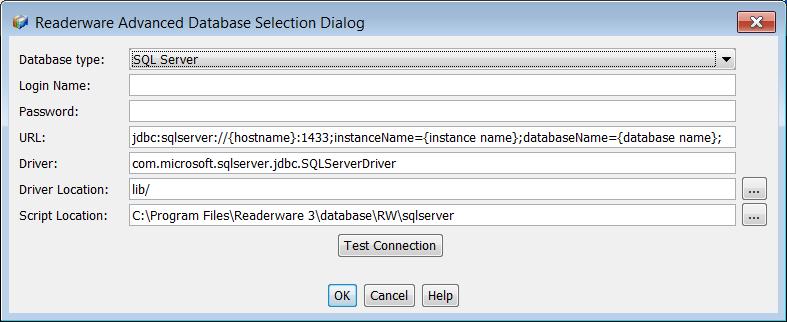 The dialog will be filled with appropriate values. There are a couple of entries you will need to customize: Enter your SQL Server user name and password.