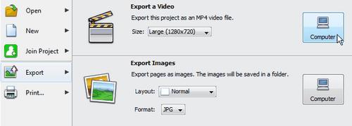 Page 16 of 17 Click the Export button. Click the Computer button in the Export a Video area.