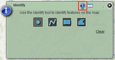 Identify The identify widget allows you to identify features of the visible layers of the map viewer. There are four options to identify features.