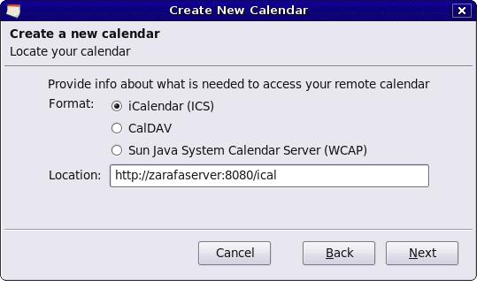ical details 5. For caldav, select CalDav option. Enter as location: http://server:8080/caldav. CalDav details 5.3 Evolution Client Configuration 1.