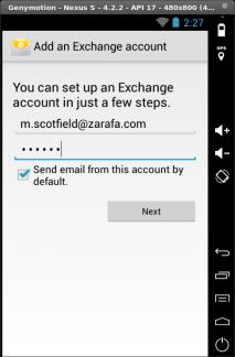 Account Type Selection 3. Android wants to autodiscover your ActiveSync server, and needs your email and password for this. Account Details 4.