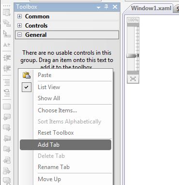 3. When the project has finished loading, locate your Toolbox panel, then right click and select Add Tab.