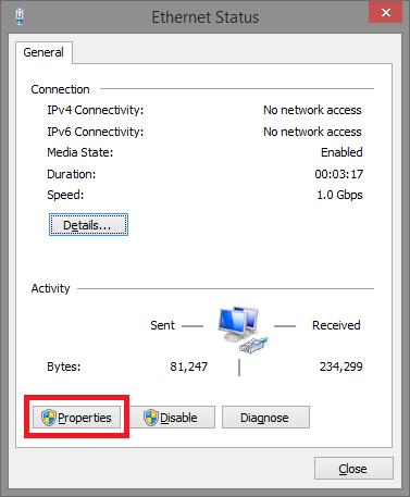Appendix B: IP Configuration for Your PC 3. An Ethernet Status window will pop up.