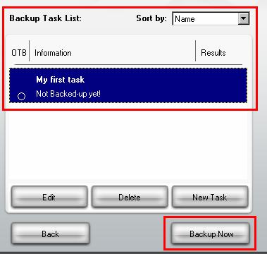 settings), simply select it from the list of tasks in the Backup