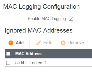 to the router. MAC addresses that you do not want to have logged (addresses that you expect to be connected) should be added to the Ignored MAC Addresses list.