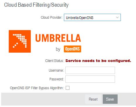 CLOUD-BASED FILTERING Select a third-party Cloud Provider from the dropdown list.