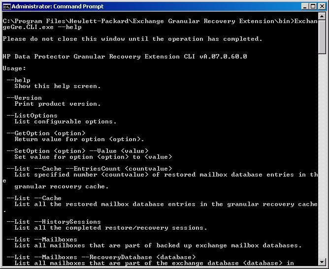 Chapter 13: Command line reference The Data Protector Granular Recovery Extension for Microsoft Exchange Server offers a command line interface which you can use instead of the GUI.