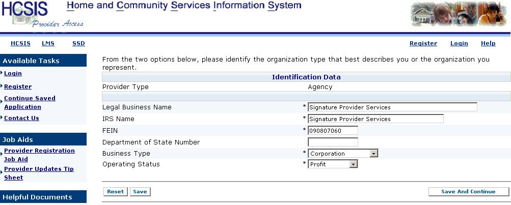 Create Provider Information, continued Steps, continued: Field Name Business Type Operating Status Description Required.