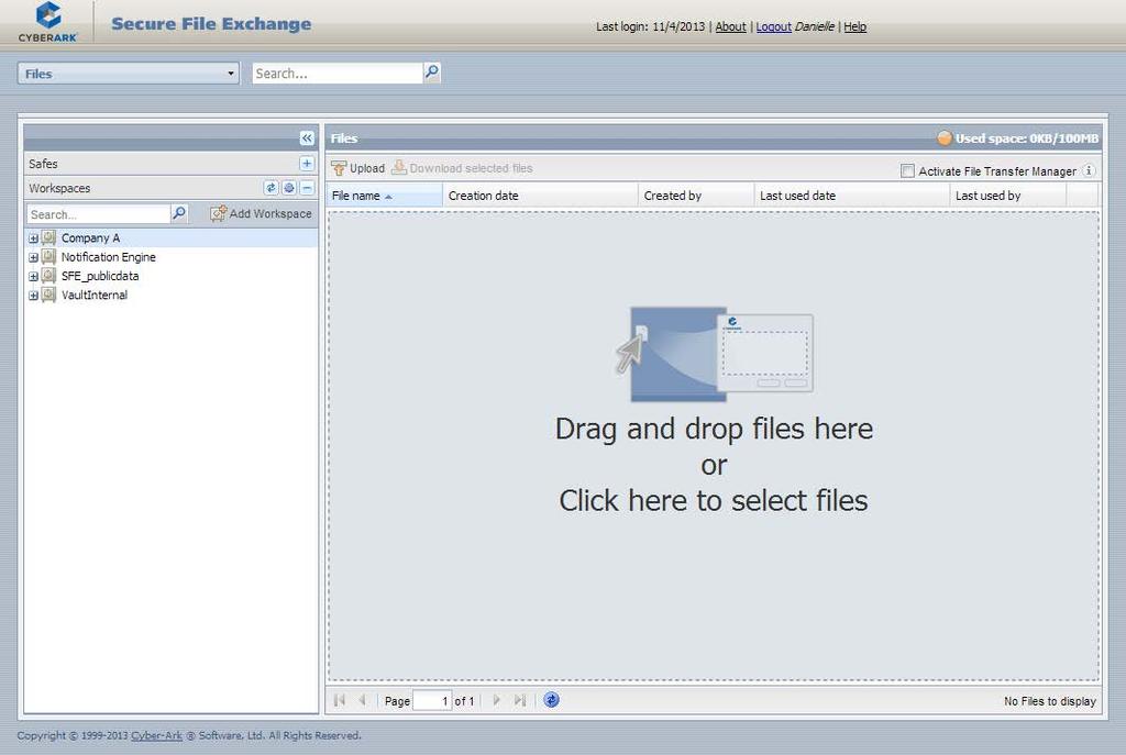 Using drag and drop: i. Select the file to transfer, then drag and drop the file into the Files grid. ii. The SFE uploads the file into the selected folder.