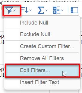 Remove Filter or Prompt Filters and prompts can be removed from a report at any time in the editing process. 1. Click any data item column header to get the toolbar to appear. 2.
