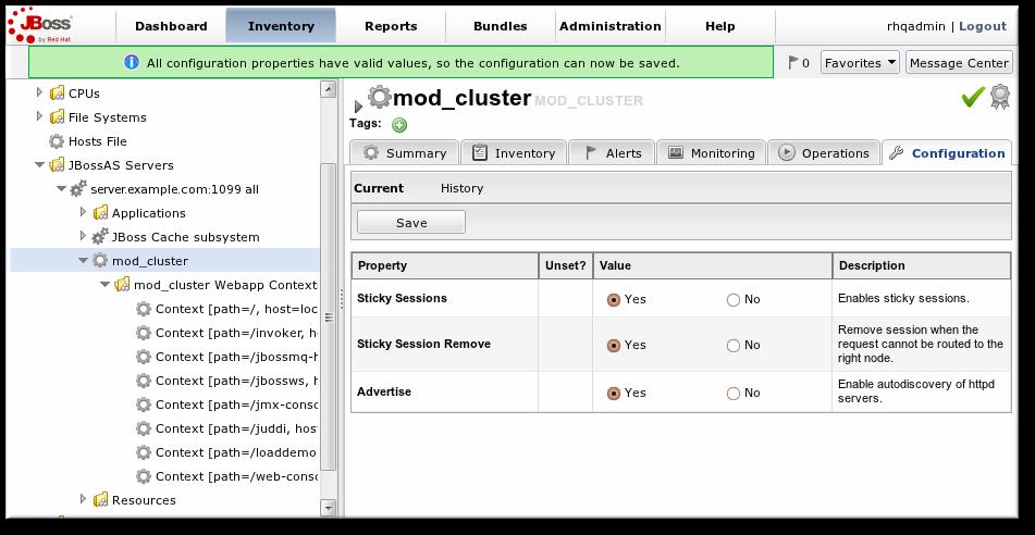 Managing JBoss Servers with JBoss ON 4.2. Managing mod_cluster The mod_cluster properties provide direct management over how the mod_cluster domain operates.