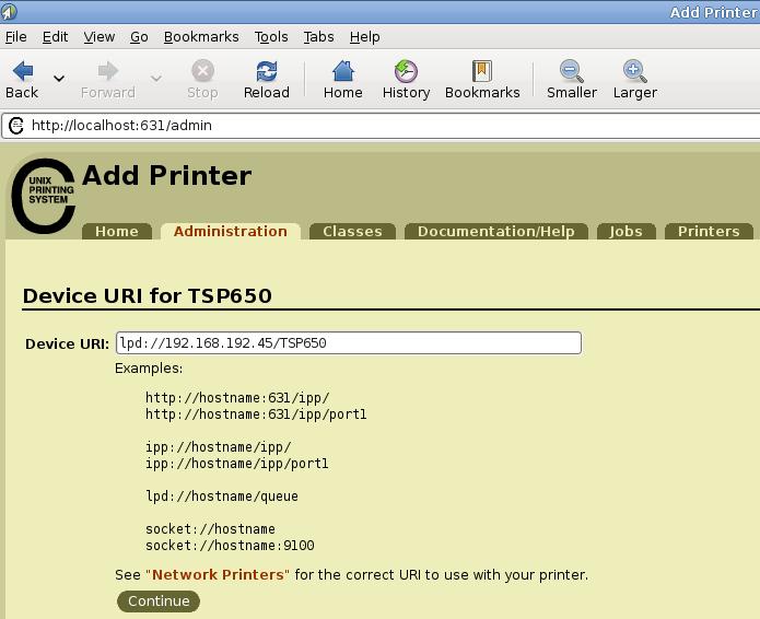 13) Type in the Device URI as follows - lpd://ip
