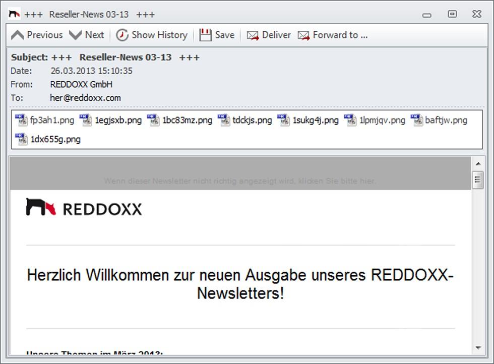 3.4.8 Show message The preview window shows all relevant data of an displayed email. The view is similar to that of an email client.