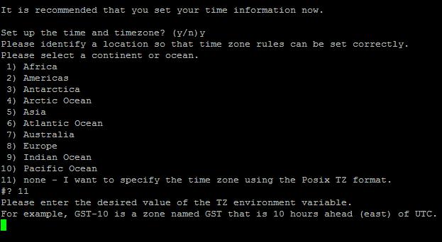 If you opt to specify a custom time zone, or do not find your time zone listed, you may choose the custom option: none.