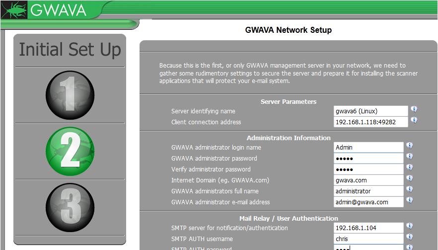 The following information is required. The server name should match the host name you set for the server. The connection address is the address that GWAVA will use to serve the management console.