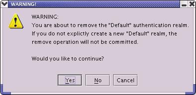 Configuring Firebox SSL Operation 4 Click Yes. 5 Create a new realm named Default, choose an authentication type, and click Add. 6 Complete the window that appears.