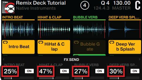 Turn the Performance knobs clockwise to increase or counterclockwise to decrease the FX SEND amount.