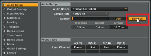 The S8 Audio Interface and Control Panel Settings on Windows: The Control Panel 7.2.