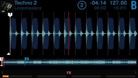Using Your S8 Getting Started Mixing In a Second Track The track Techno 2 starts playing. The PLAY button lights up and the waveform in the display starts moving.