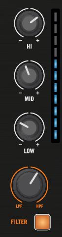 Using Your S8 Getting Started Mixing In a Second Track 4. Turn any of the EQ or FILTER knobs on channel B to hear the effect on the cued track.
