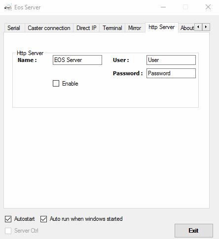 4.7 Http Server The box http Server helps to configure and start up the embedded server by clicking on the enable check box.