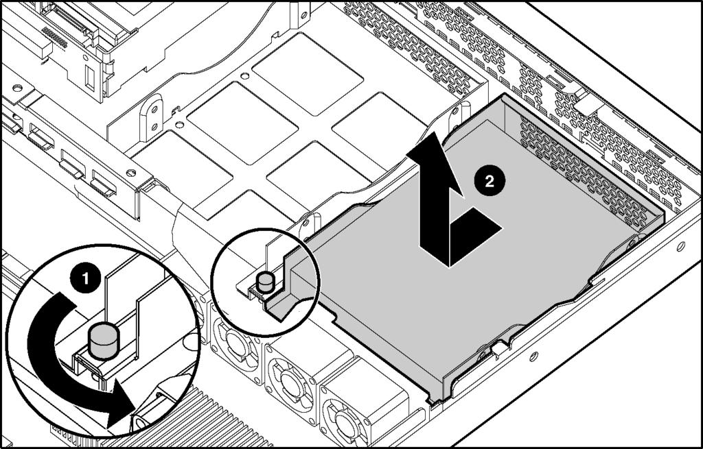4. Disconnect the power cables from the hard drives. Figure 2-10: Disconnecting the hard drive power cables 5. Remove the hard drive and hard drive tray: a.
