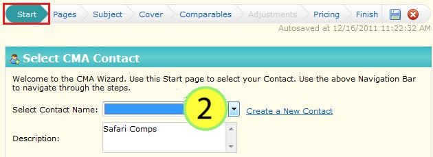 When the Matrix Advance CMA opens on the Start tab; you can choose to Create a New Contact or select from your Contact List.