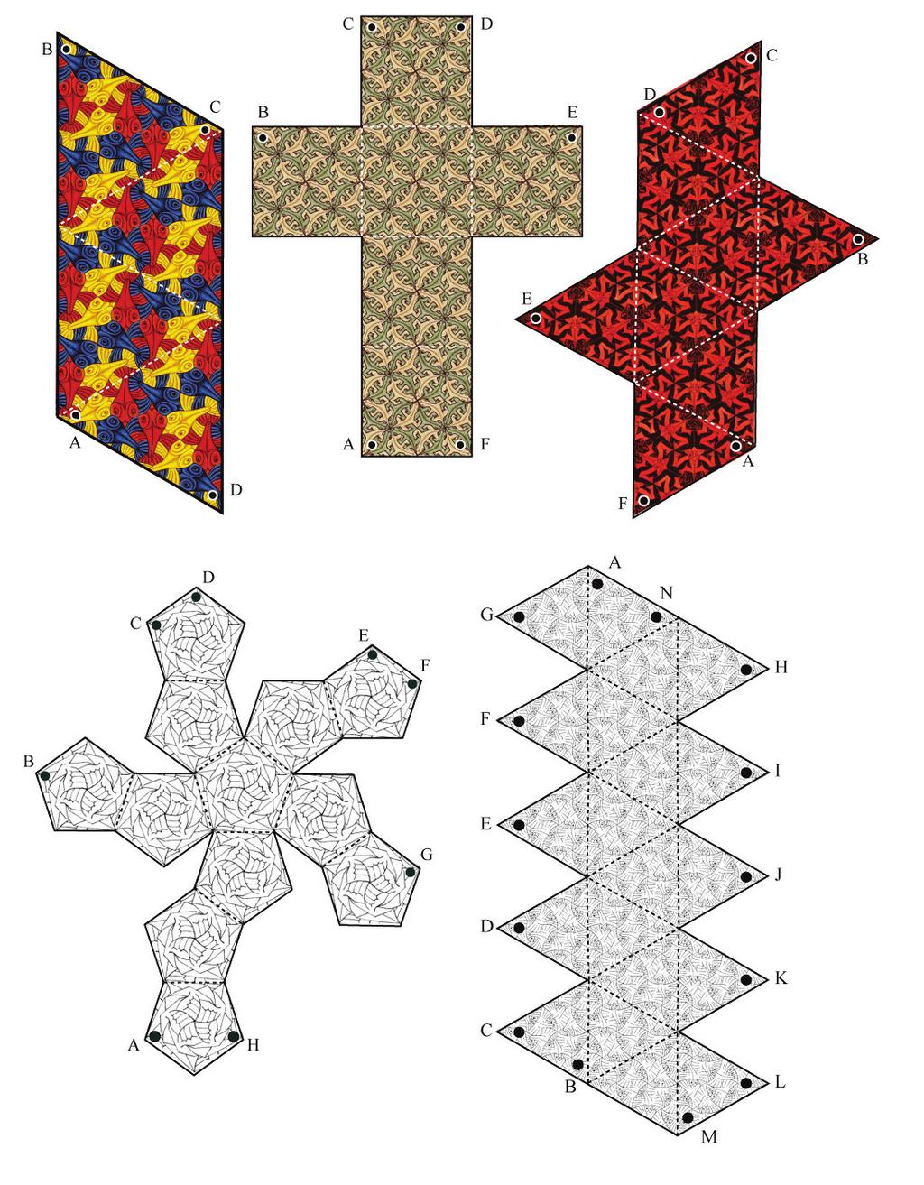 Escher-type Tessellations and Pull-up Polyhedra: Creative Learning for the Classroom b) c) a) d) e) Figure 3: Pull-up nets for a) the
