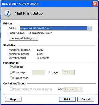 SECTION 3 OPERATING THE PRINTER 4. Click on the printer icon, to open the "Mail Print Setup" dialog box. - Make sure the corresponding Neopost printer driver is selected as your Printer.