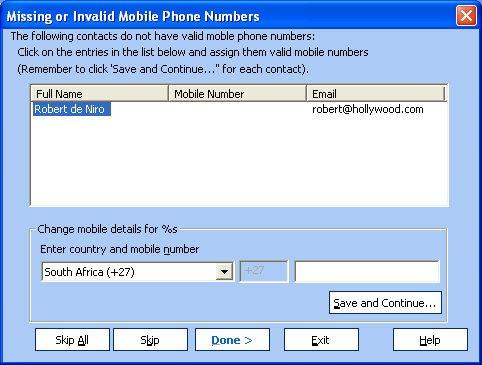 Check Contacts Click the Check Contacts button in the Send SMS Dialog to check that selected recipients have valid mobile numbers.