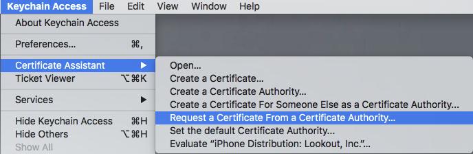 Certificate Assistant>Request a