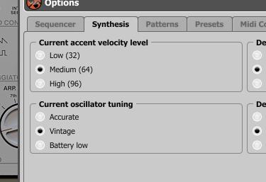 Synthesis Oscillator tuning Oscillator tuning Phoscyon has three tuning modes selected from the Options panel (accessible via Options button).
